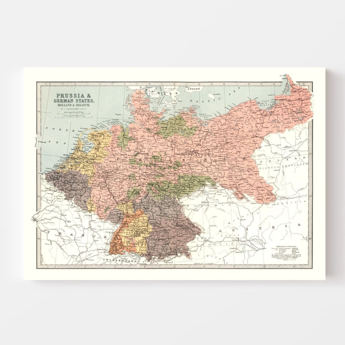 Vintage Map of Prussia, Netherlands & Belgium, 1871