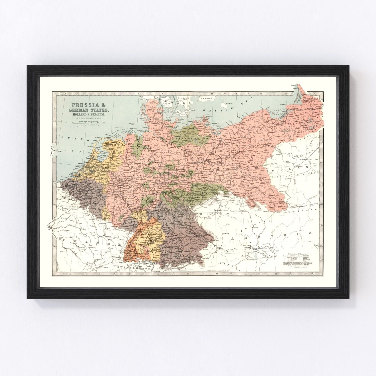 Vintage map of Prussia, Netherlands and Belgium, 1871