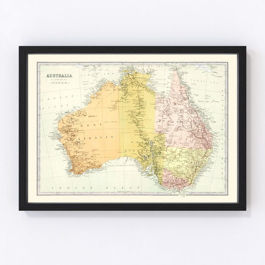 Vintage map of Australia, Victorian colonial goldfields, 1871