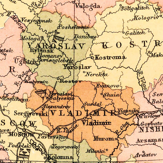 Vintage Map of Russia, 1871