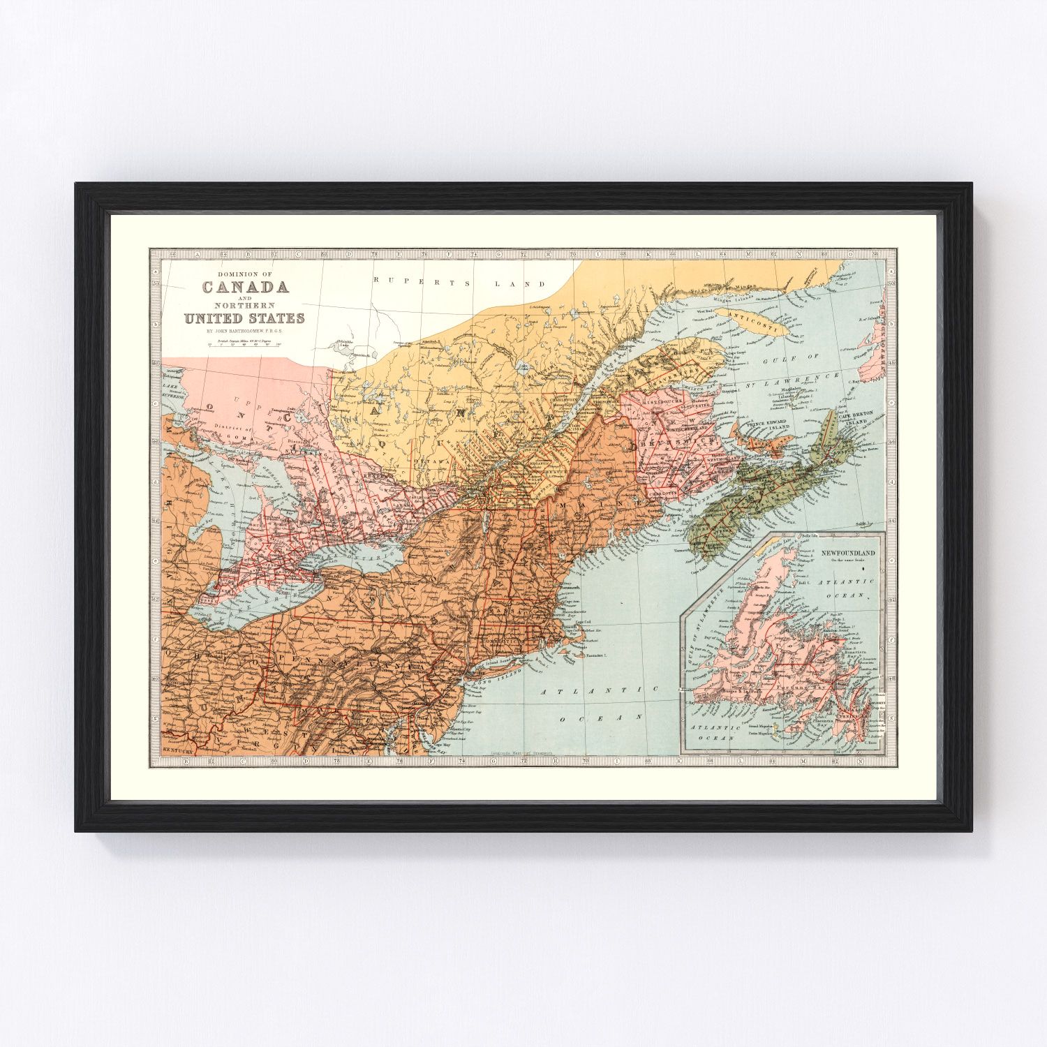 Vintage map of Canada and Northern United States, 1871, digitally restored antique cartographic print