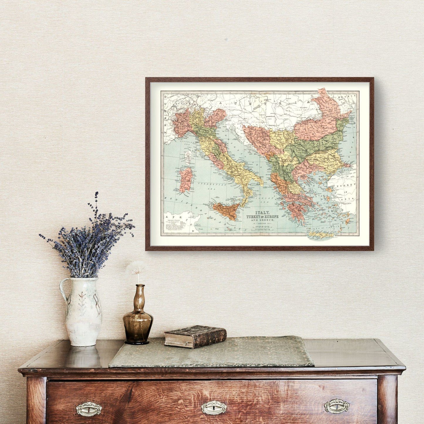 Vintage Map of Italy, Turkey & Greece, 1871