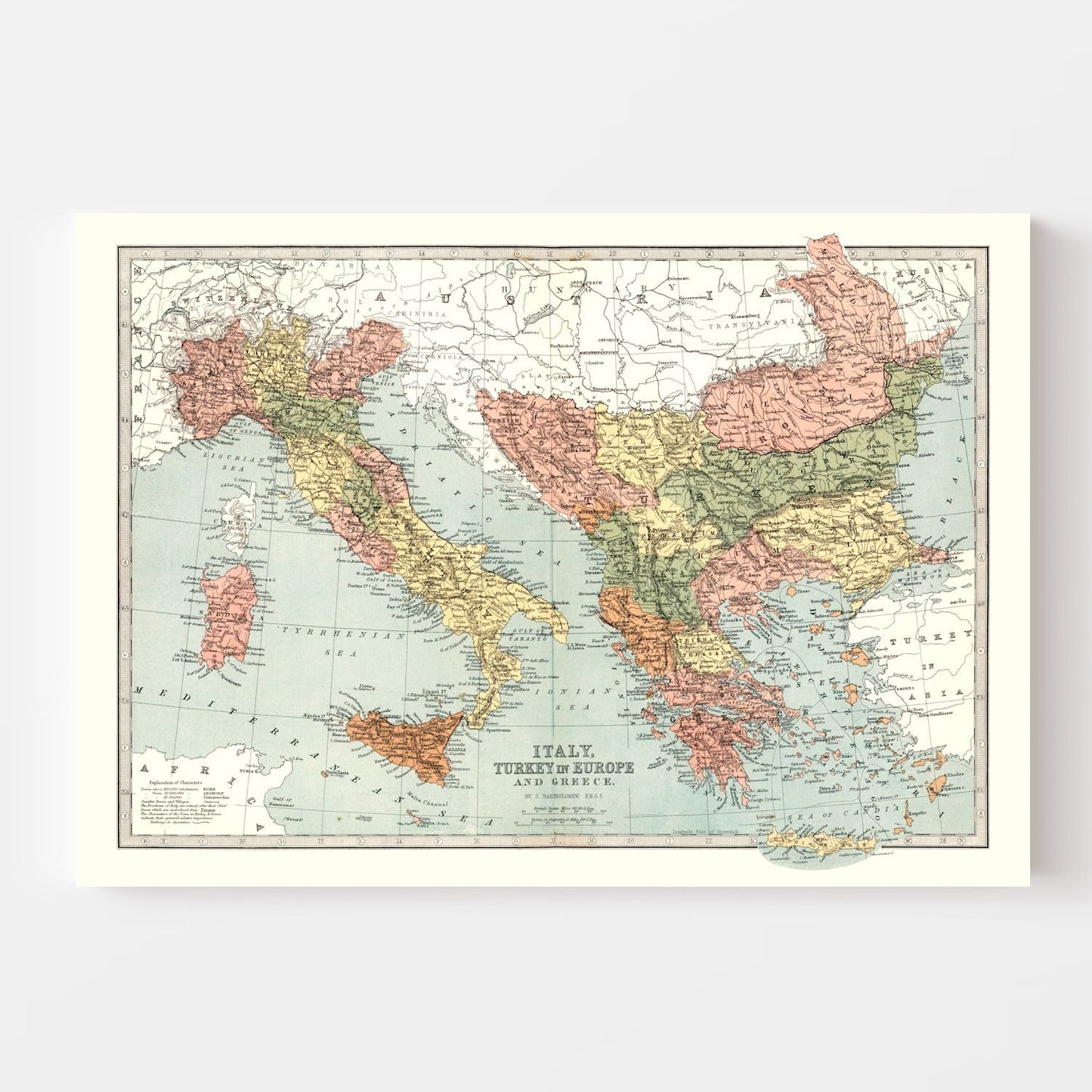 Vintage Map of Italy, Turkey & Greece, 1871