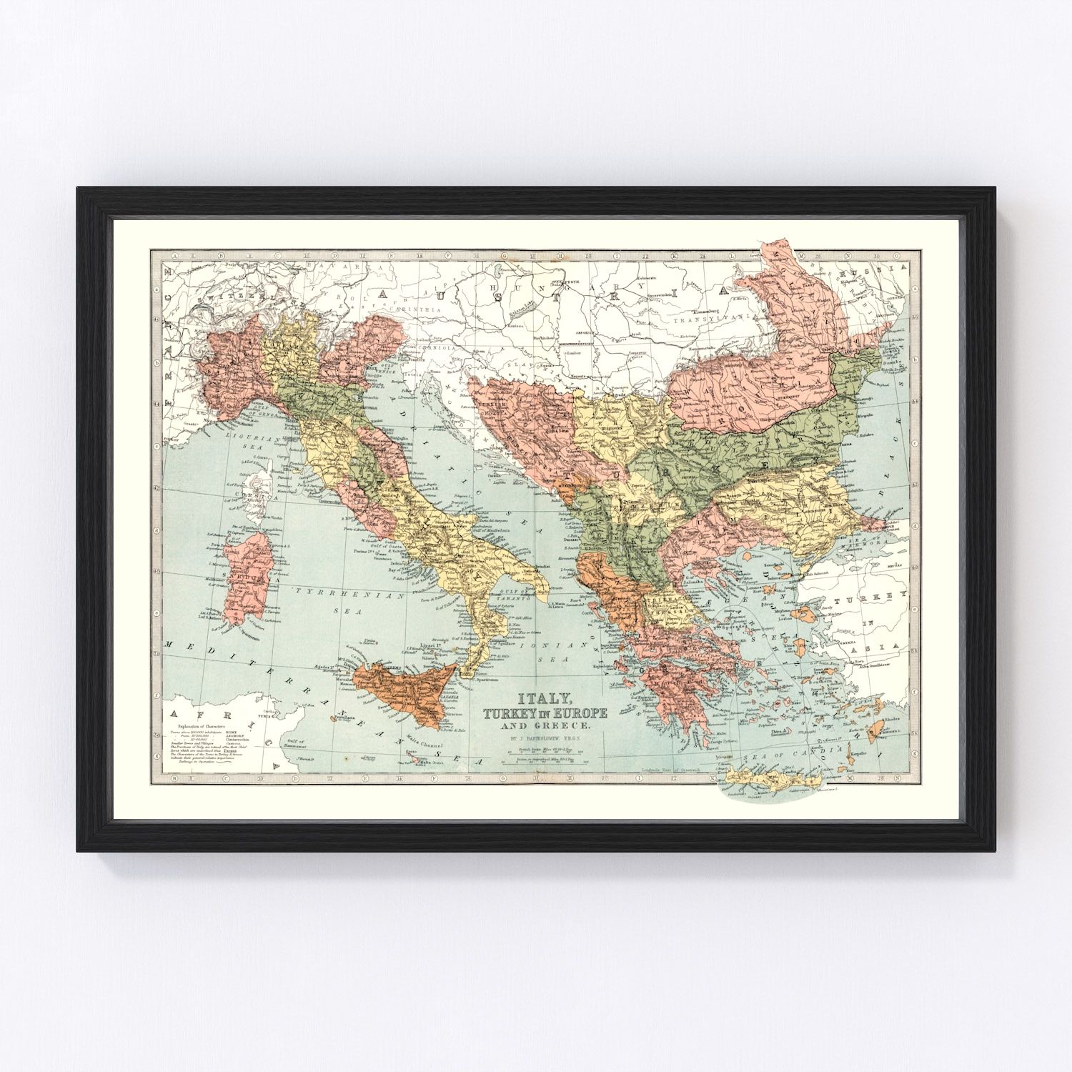 Vintage map of Italy, Turkey and Greece, 1871