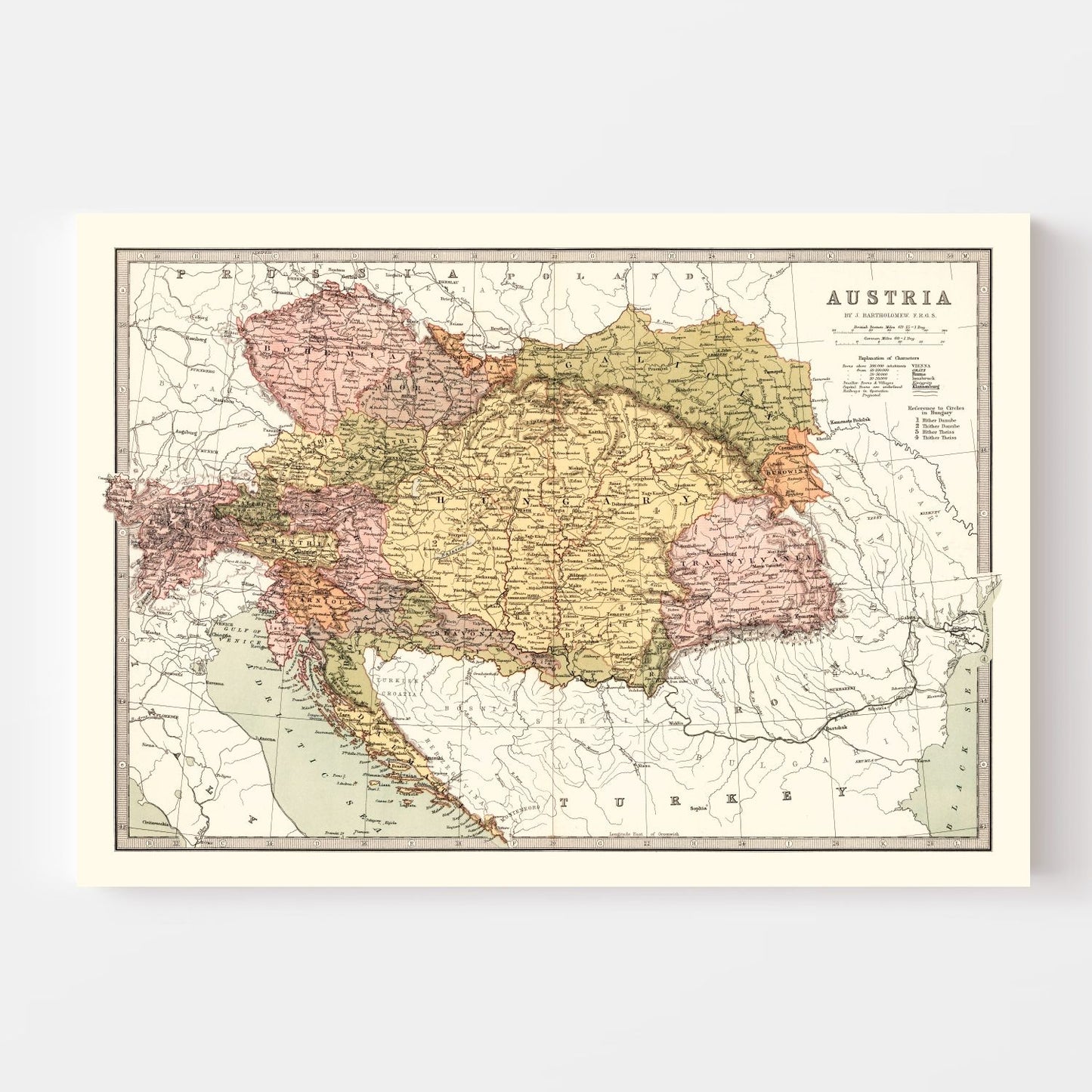 Vintage Map of Austria, 1871