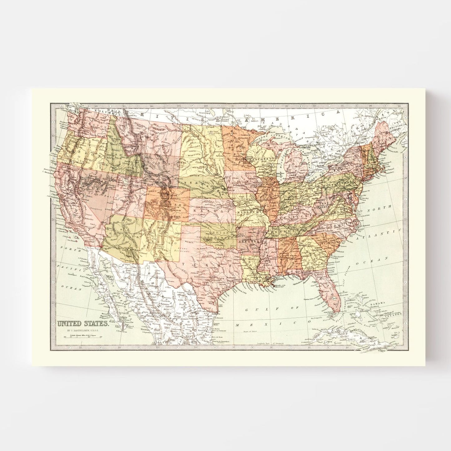 Vintage Map of the United States, 1871