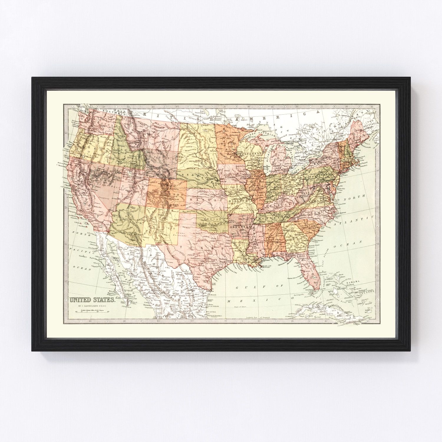 vintage map of the United States, 1871
