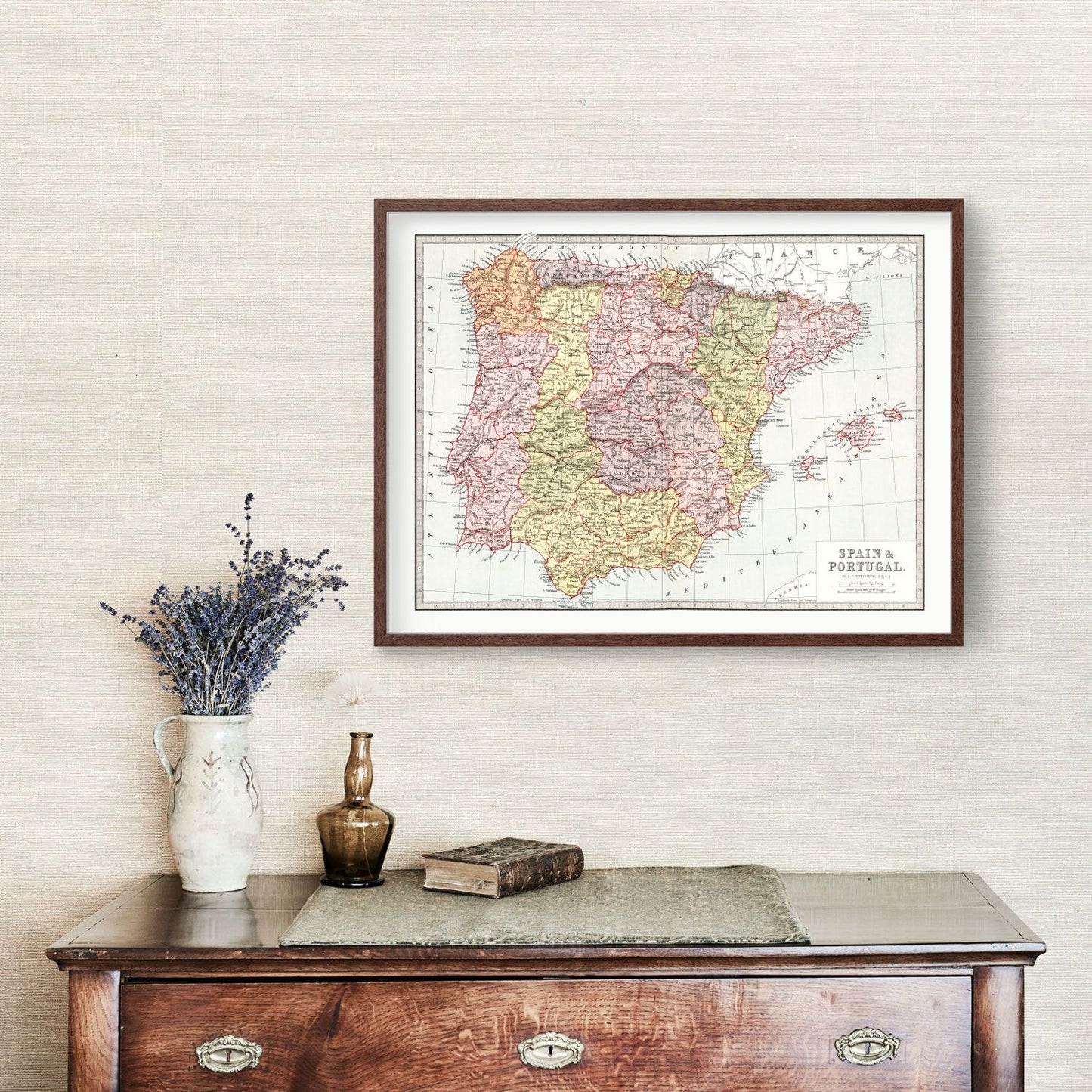 Vintage Map of Spain and Portugal, 1871