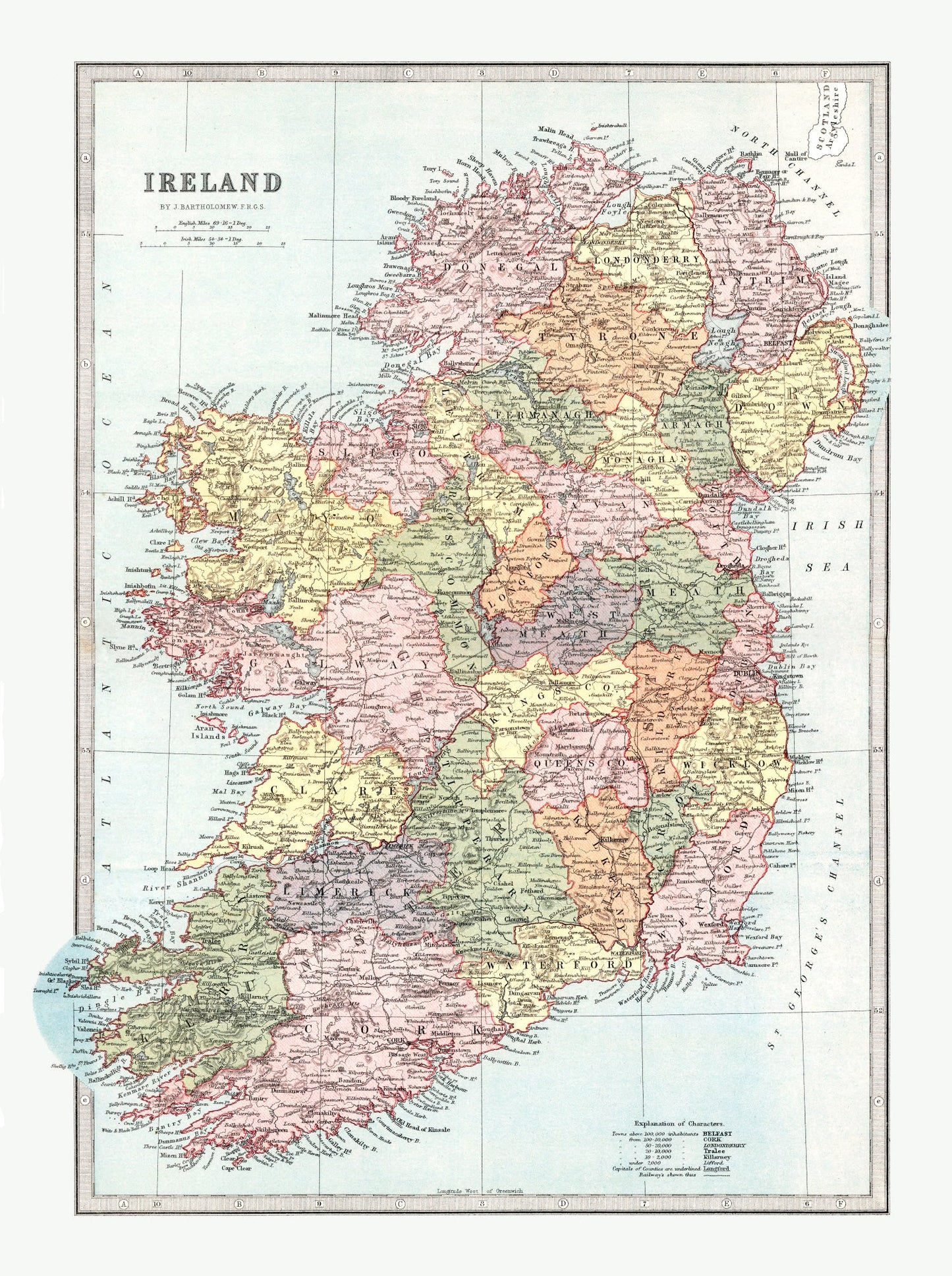 Vintage Map of Ireland, 1871