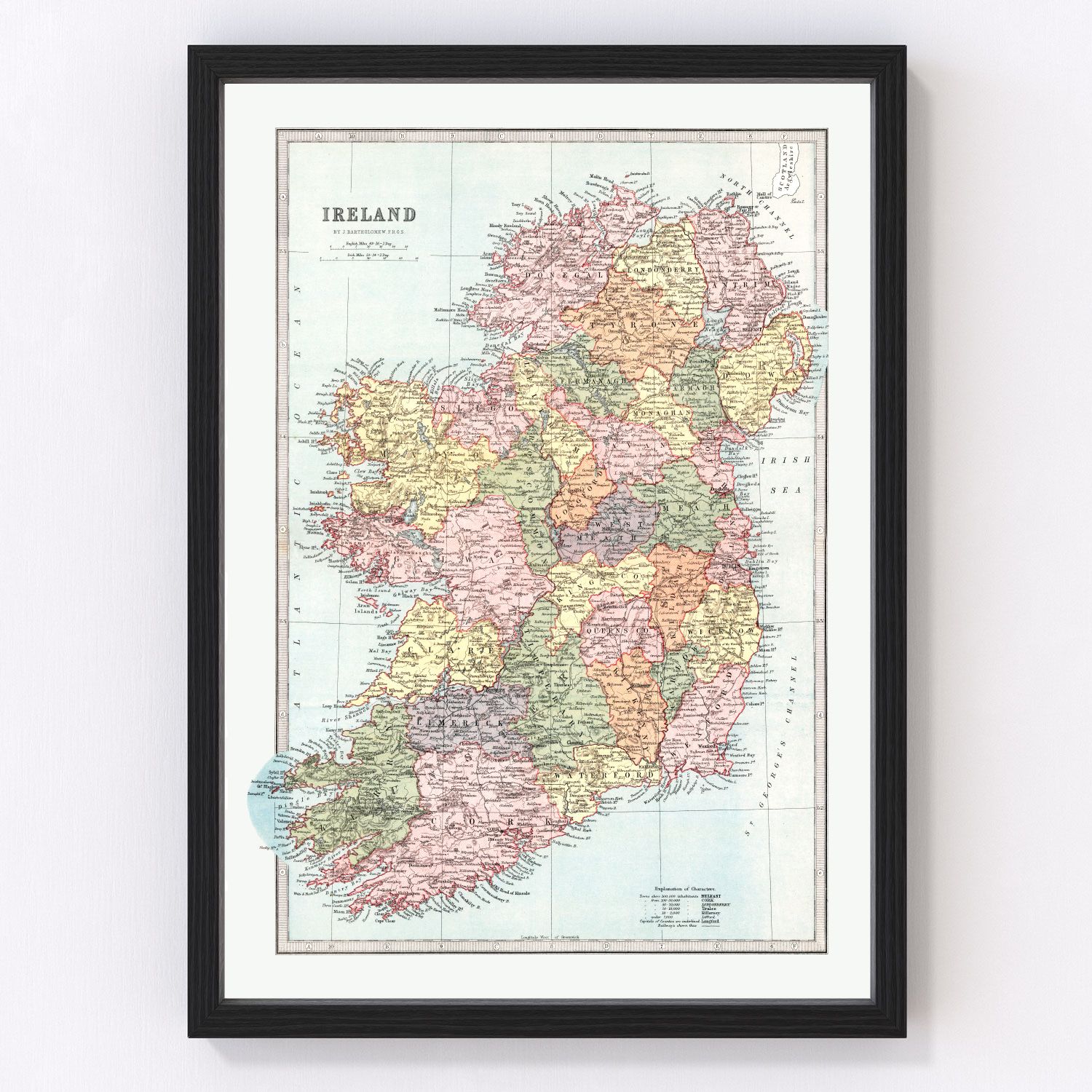 Vintage map of Ireland, 1871