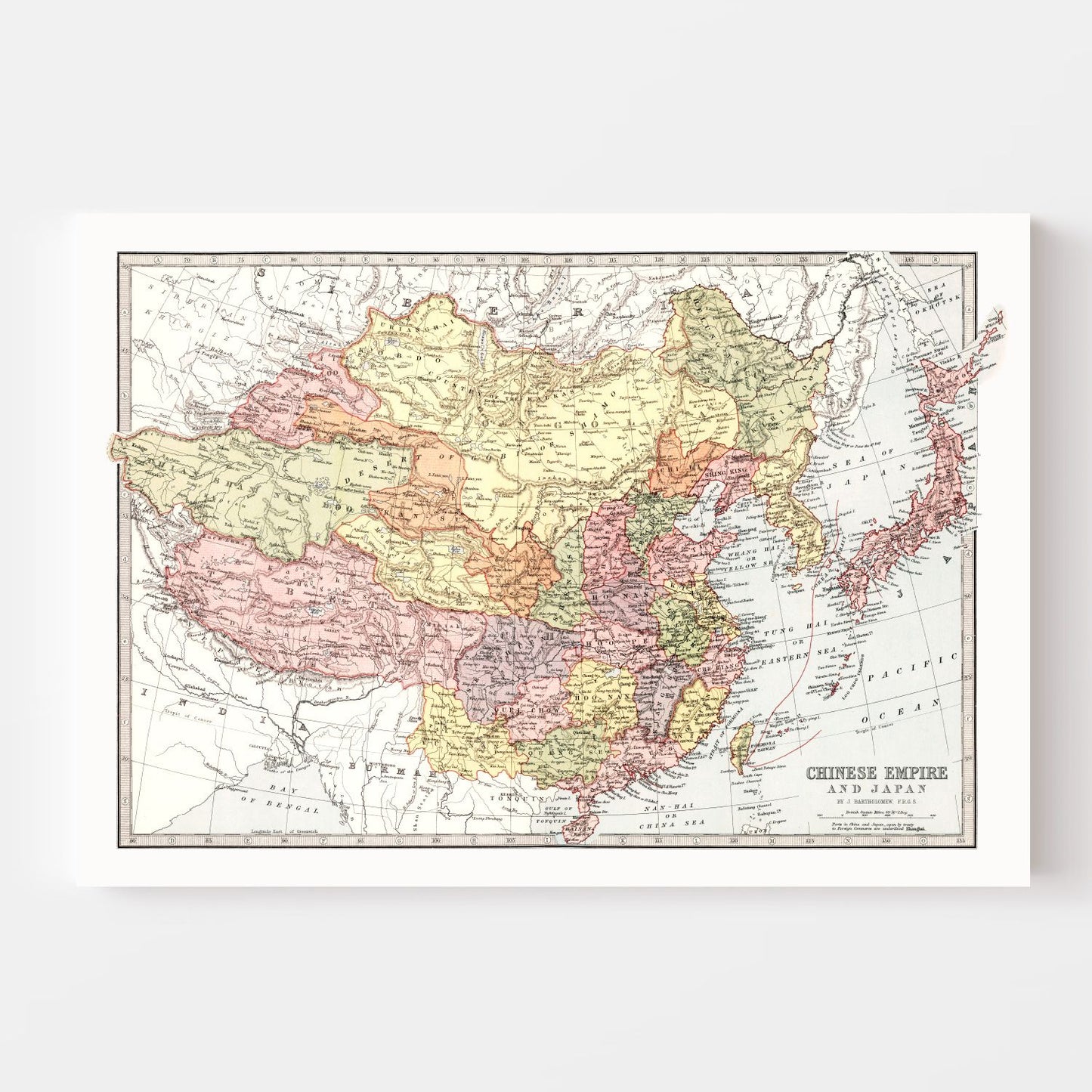 Vintage Map of China and Japan, 1871