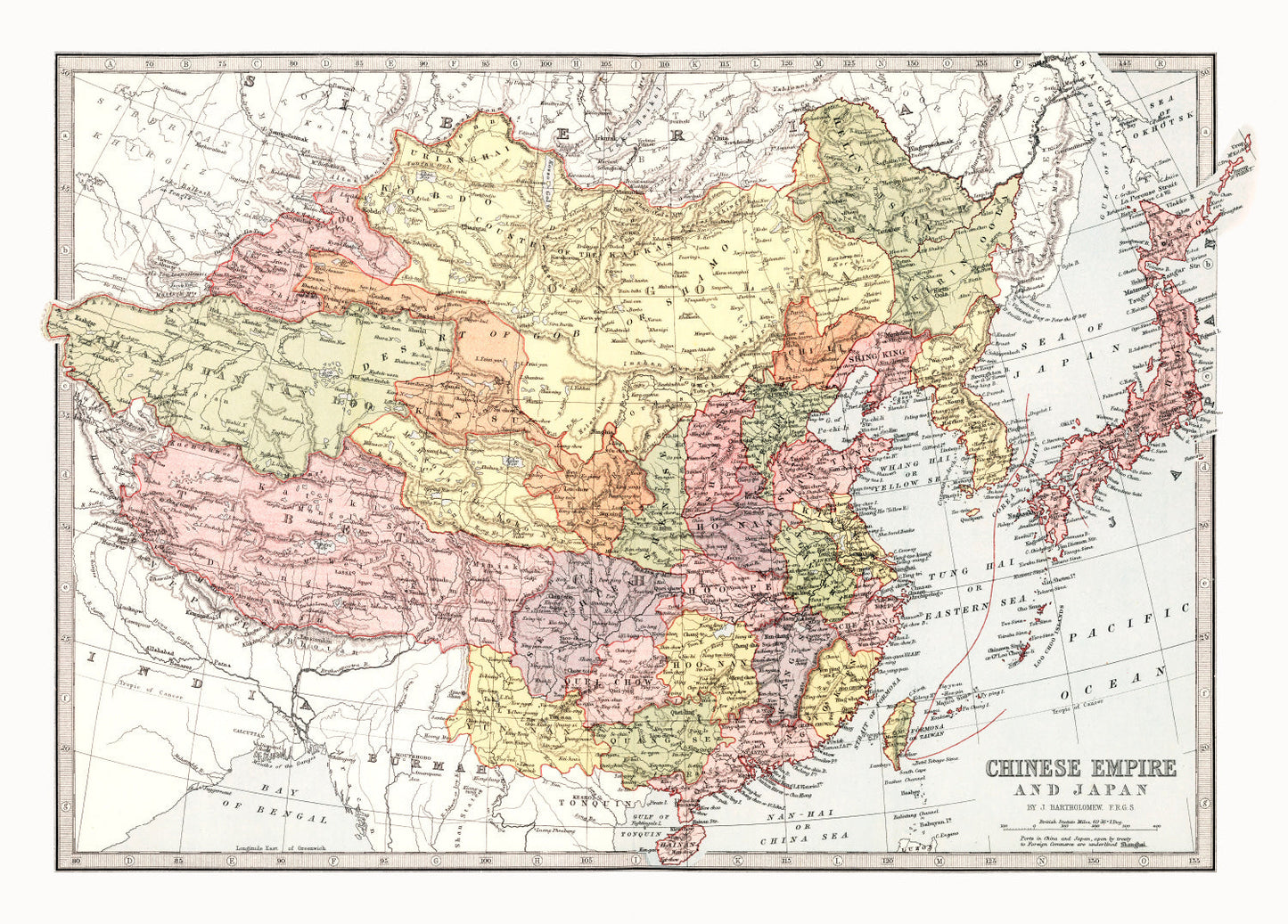 Vintage Map of China and Japan, 1871
