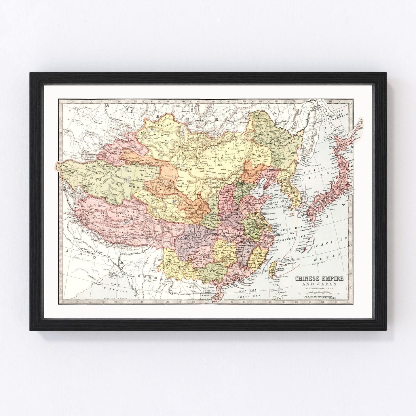 Vintage map of China and Japan, 1871, digitally restored