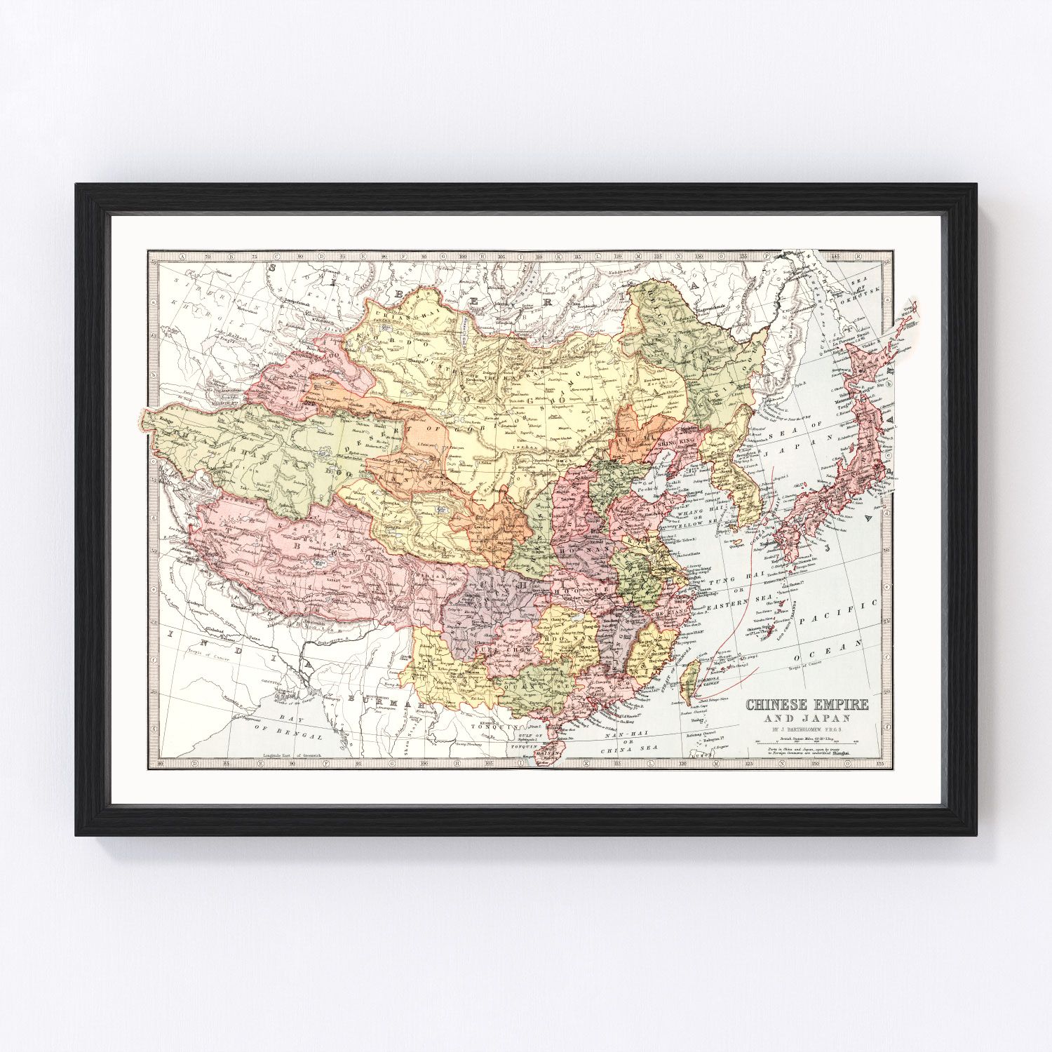 Vintage map of China and Japan, 1871, digitally restored