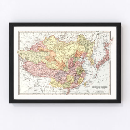 Vintage map of China and Japan, 1871, digitally restored