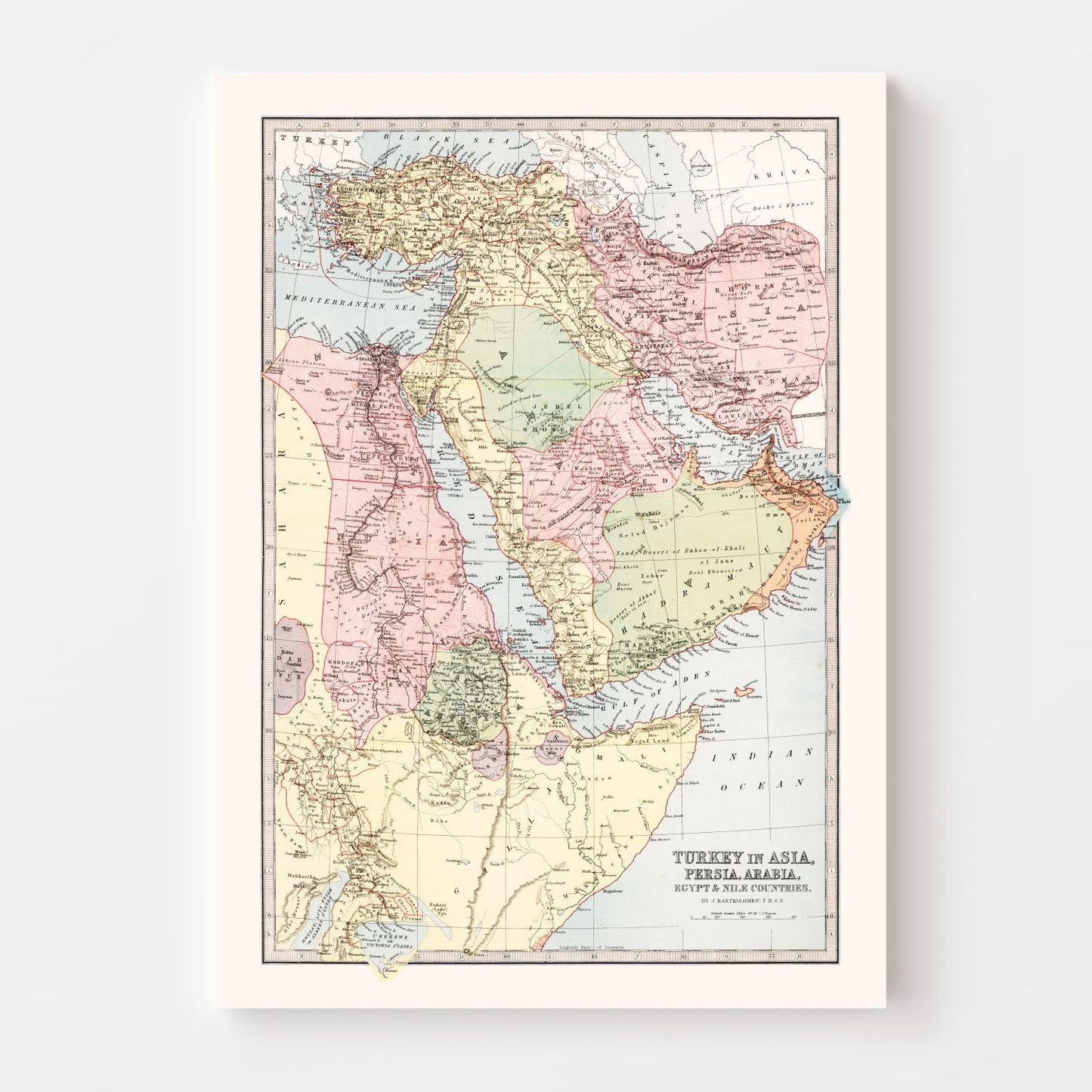 Vintage Map of Turkey, Persia, Arabia & Egypt, 1871