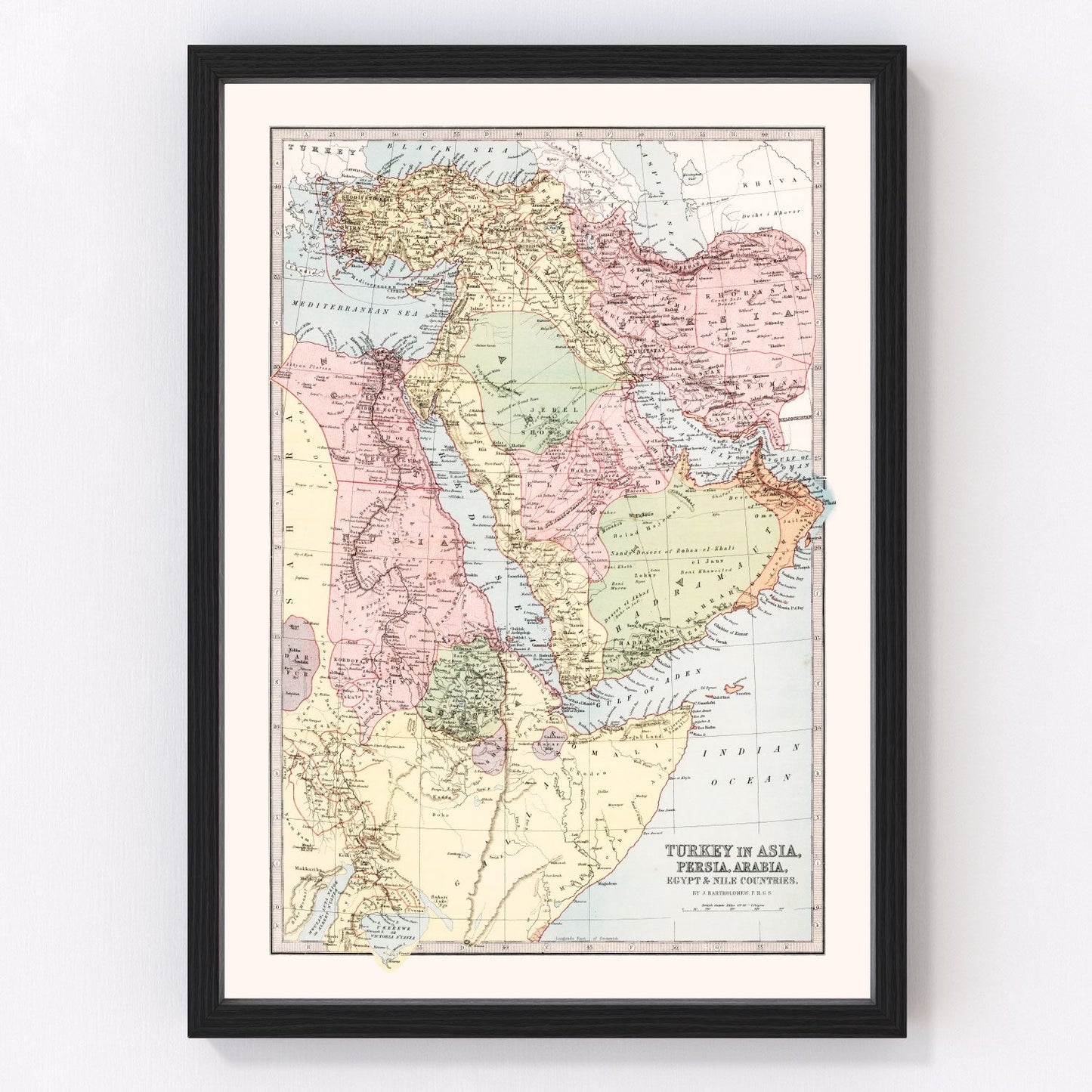 vintage map of Turkey, Persia, Arabia and Egypt, 1871