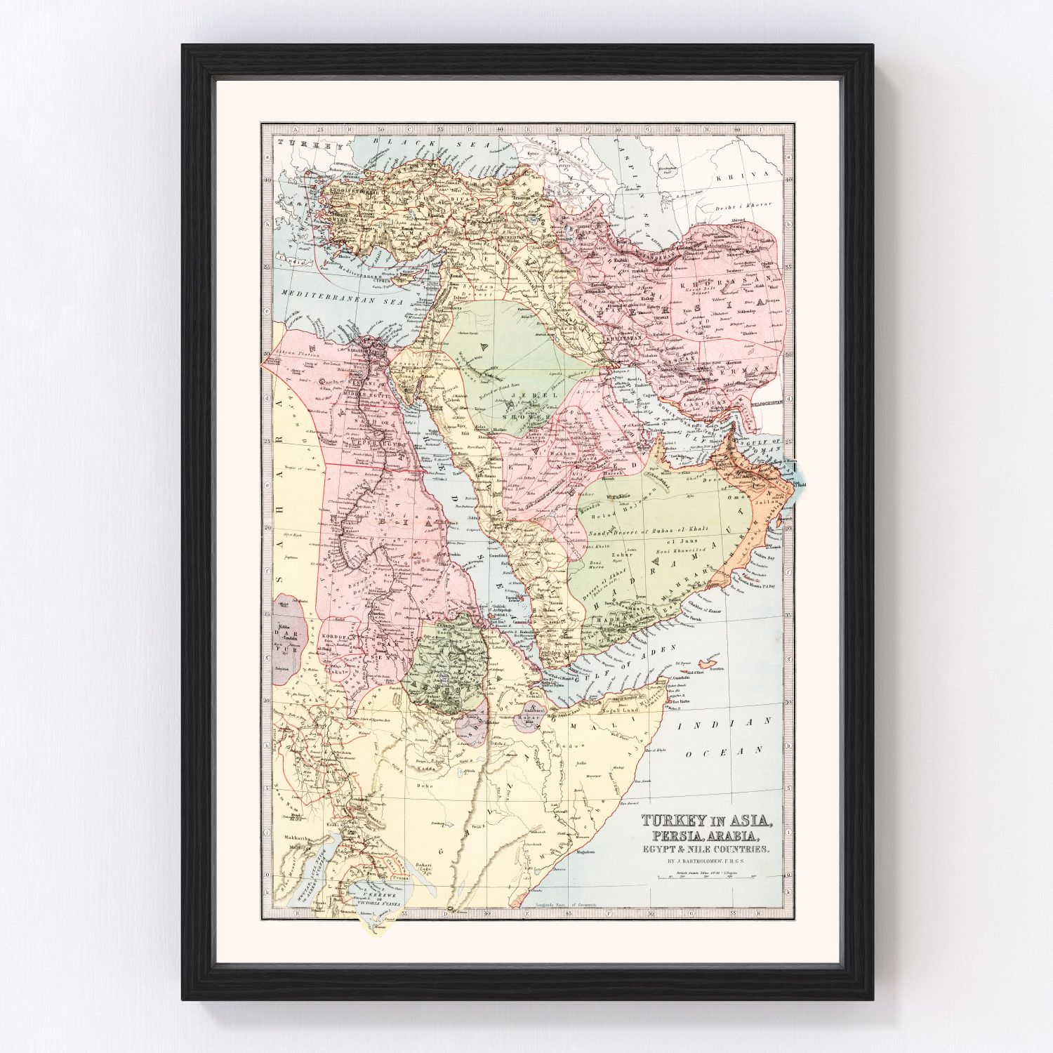 vintage map of Turkey, Persia, Arabia and Egypt, 1871