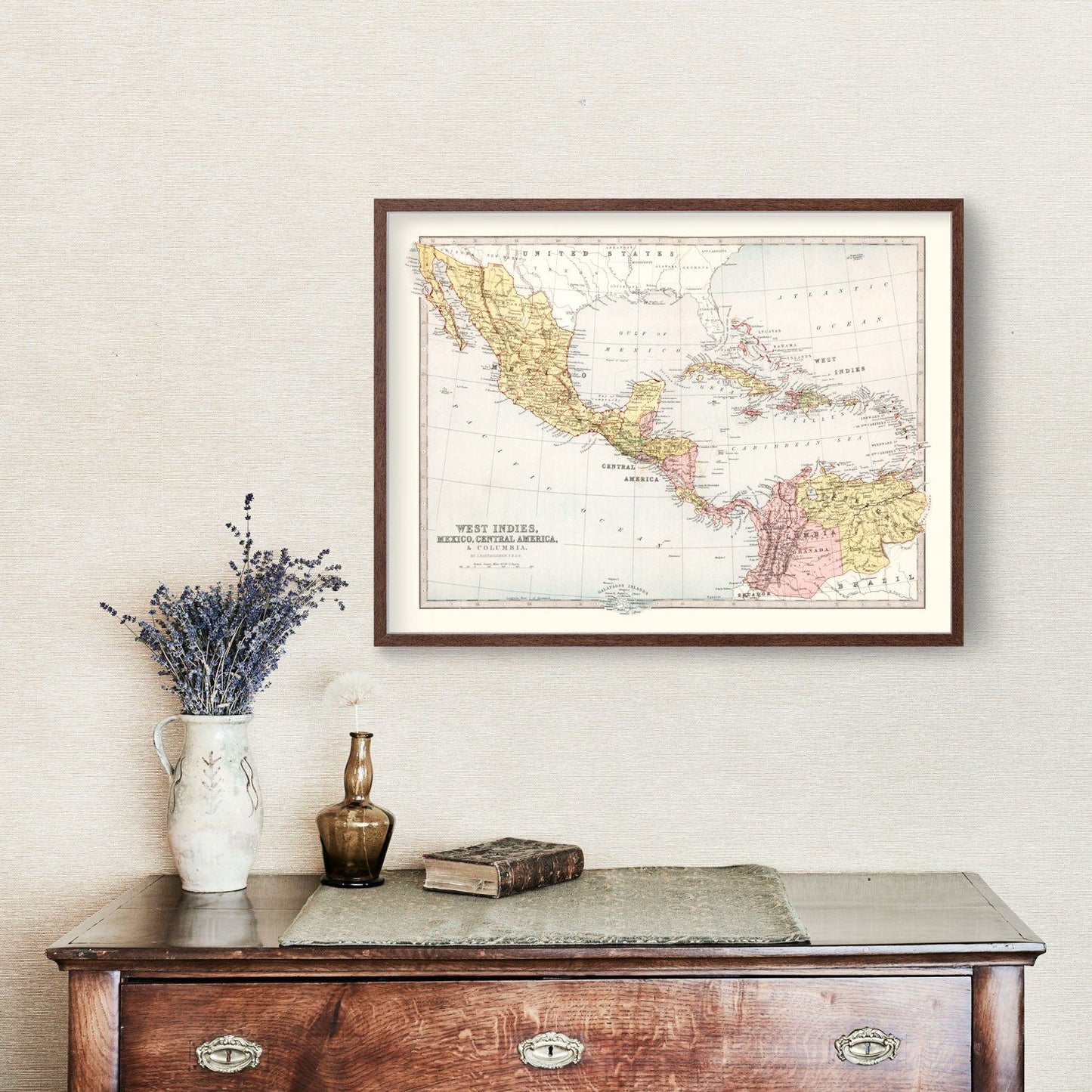 Vintage Map of West Indies, Mexico and Central America, 1871