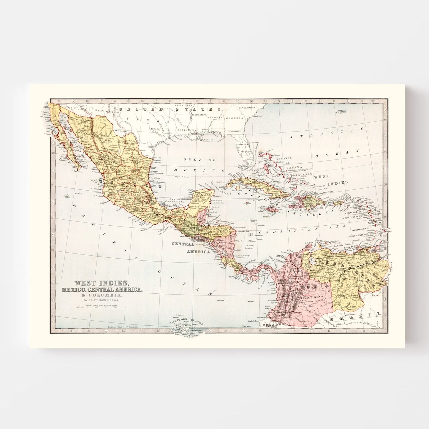 Vintage Map of West Indies, Mexico and Central America, 1871