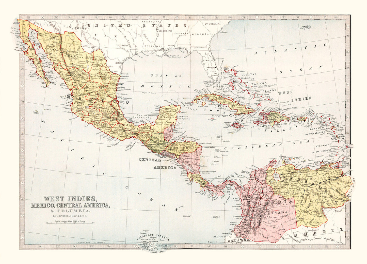 Vintage Map of West Indies, Mexico and Central America, 1871