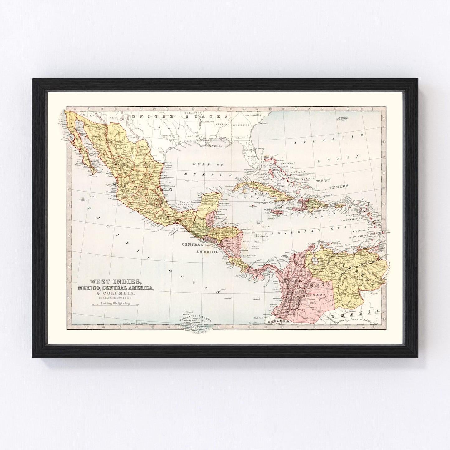 Vintage map of West Indies, Mexico and Central America, 1871, Caribbean basin