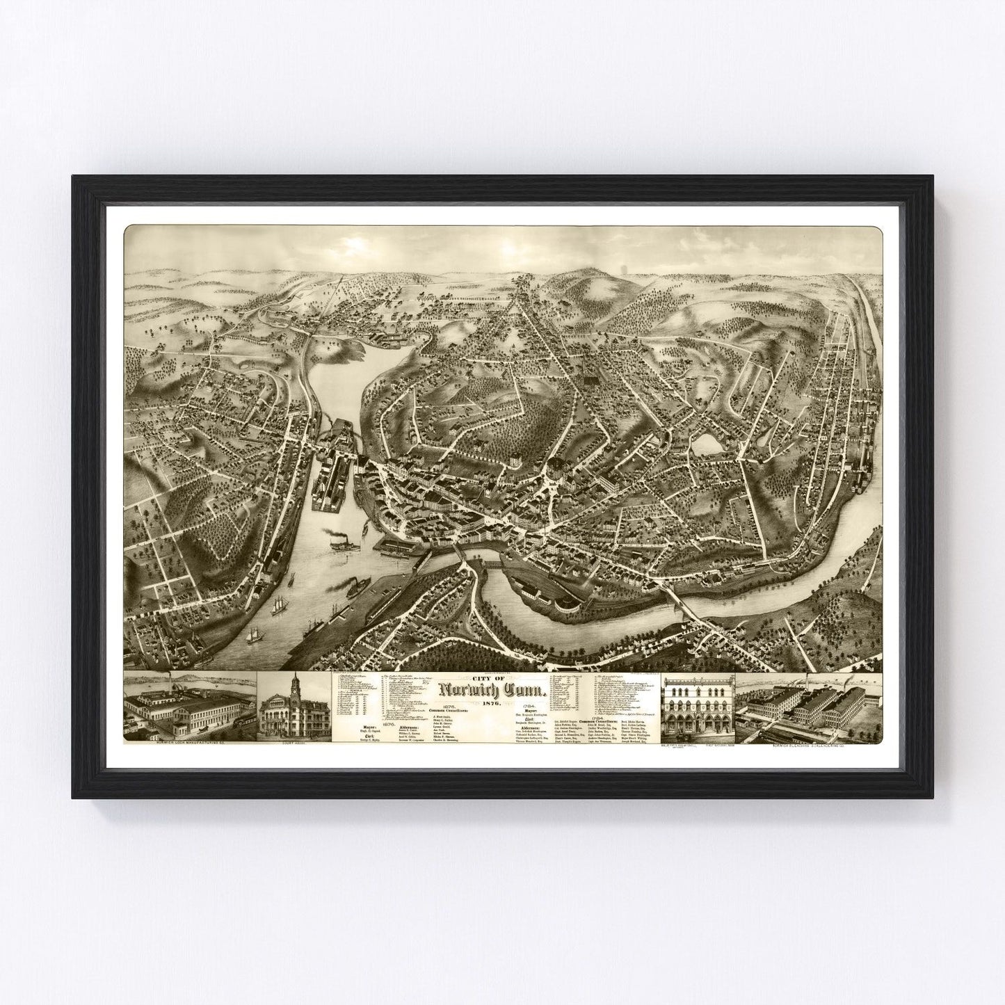 vintage map of Norwich, Connecticut, 1876