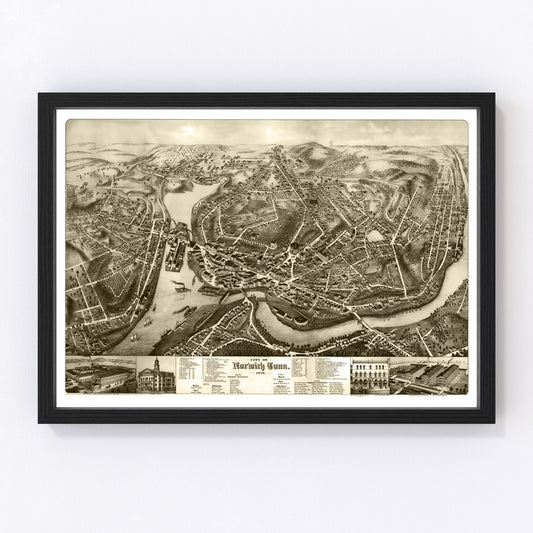 vintage map of Norwich, Connecticut, 1876
