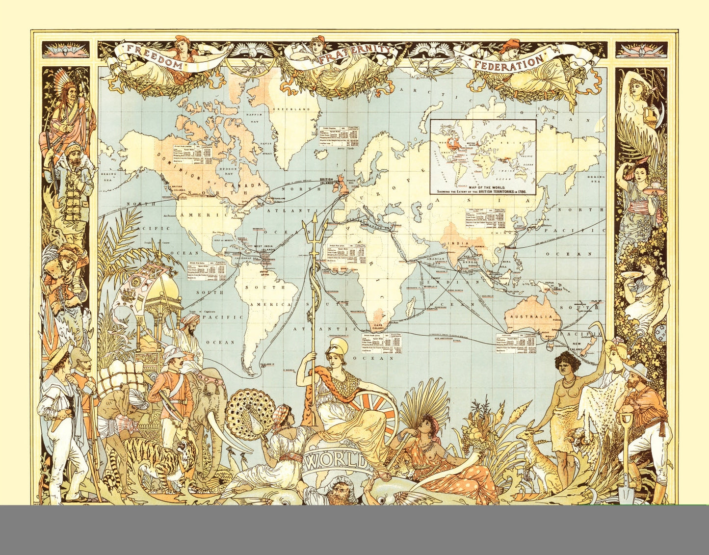 Vintage World Map, 1886
