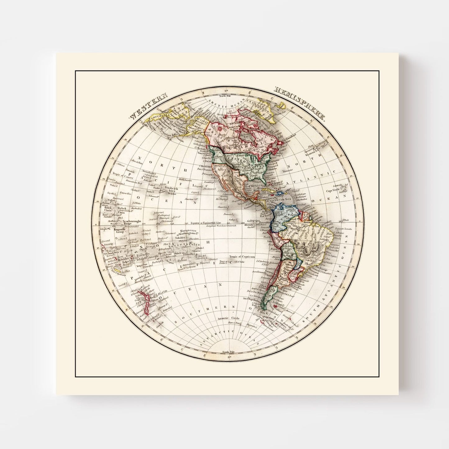 Vintage Western Hemisphere Map, 1832
