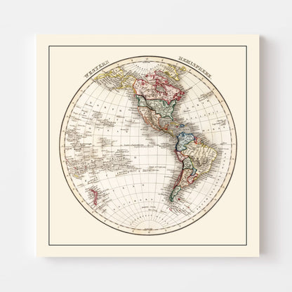 Vintage Western Hemisphere Map, 1832
