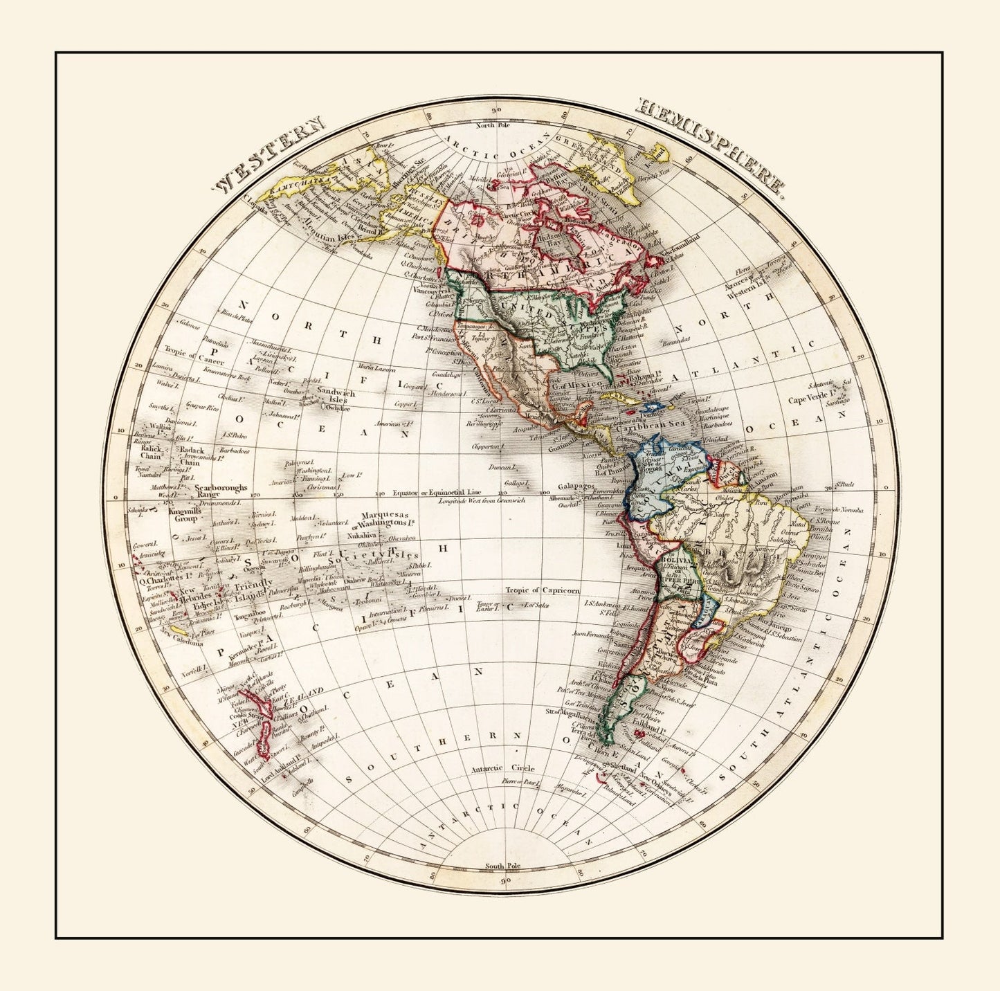 Vintage Western Hemisphere Map, 1832