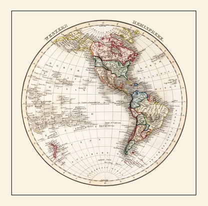 Vintage Western Hemisphere Map, 1832