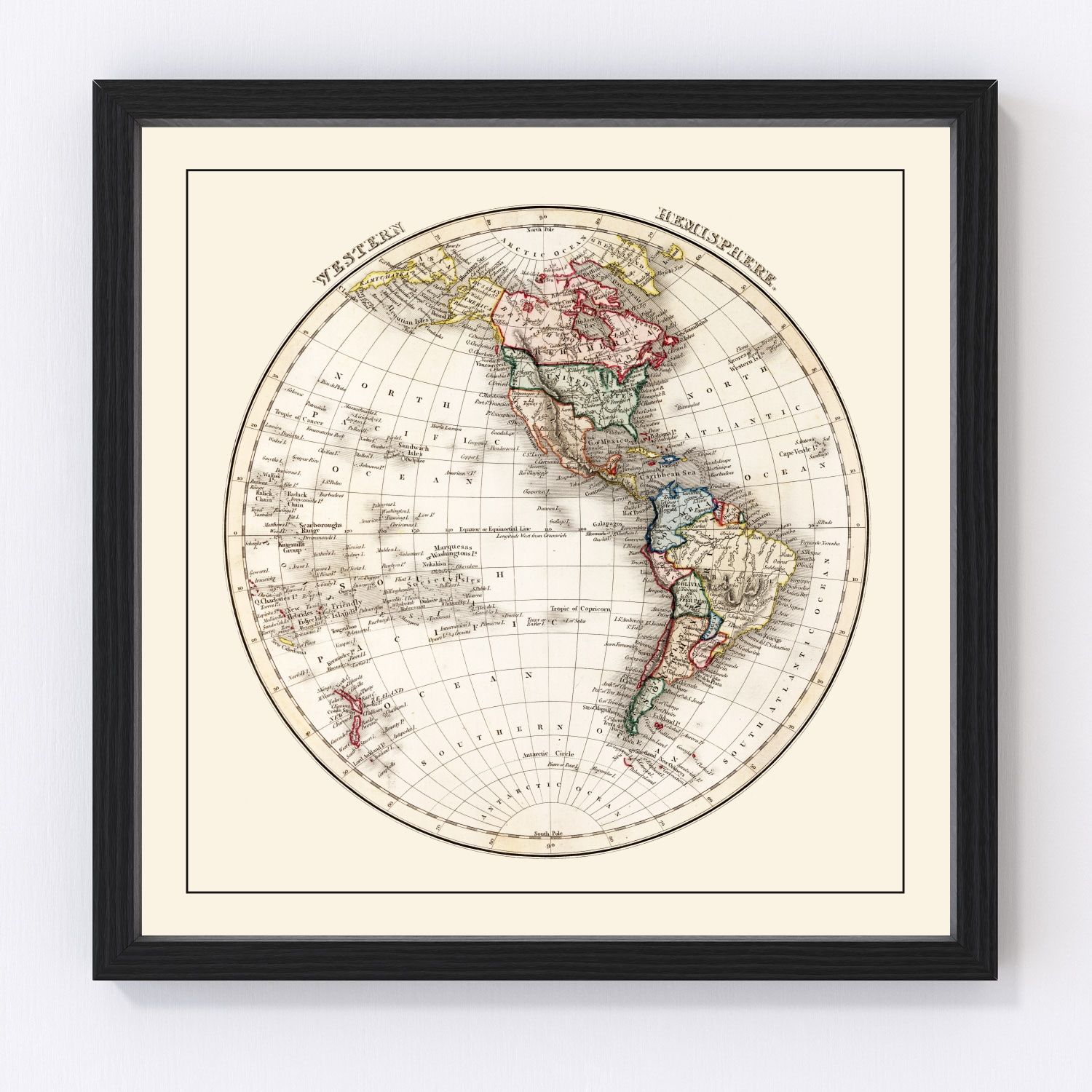 Vintage 1832 Western Hemisphere map showing the Americas in early 19th century cartography, restored print