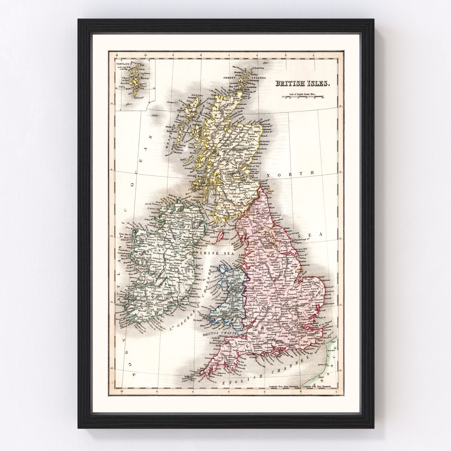 vintage map of the British Isles 1832, restored print wall art