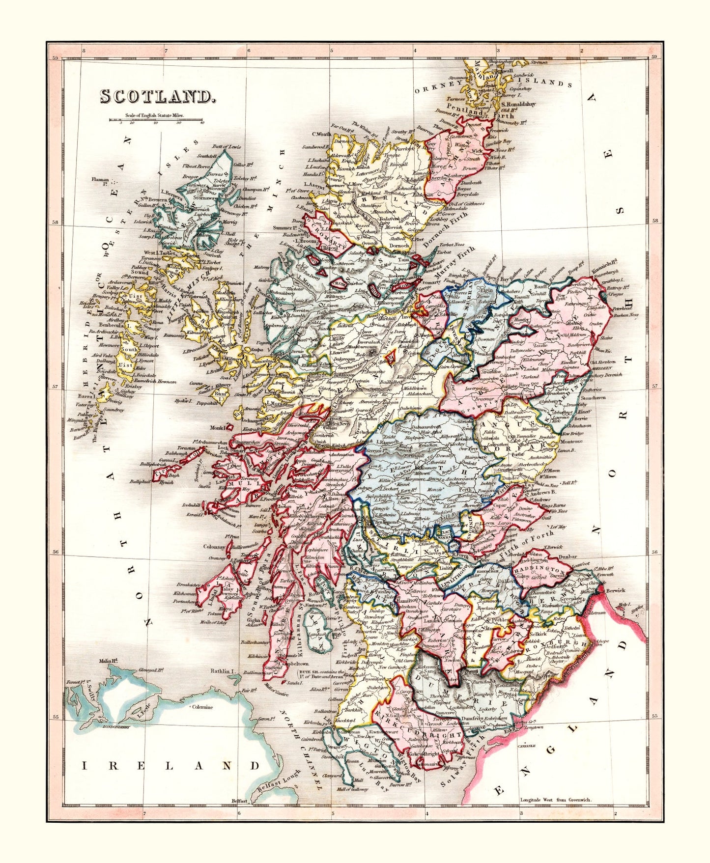 Vintage Map of Scotland, 1832