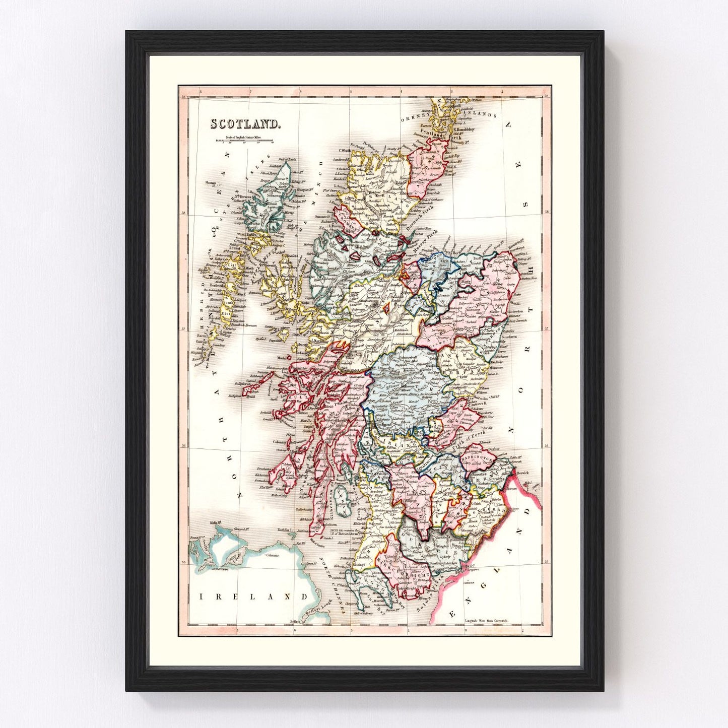 vintage map of Scotland, 1832