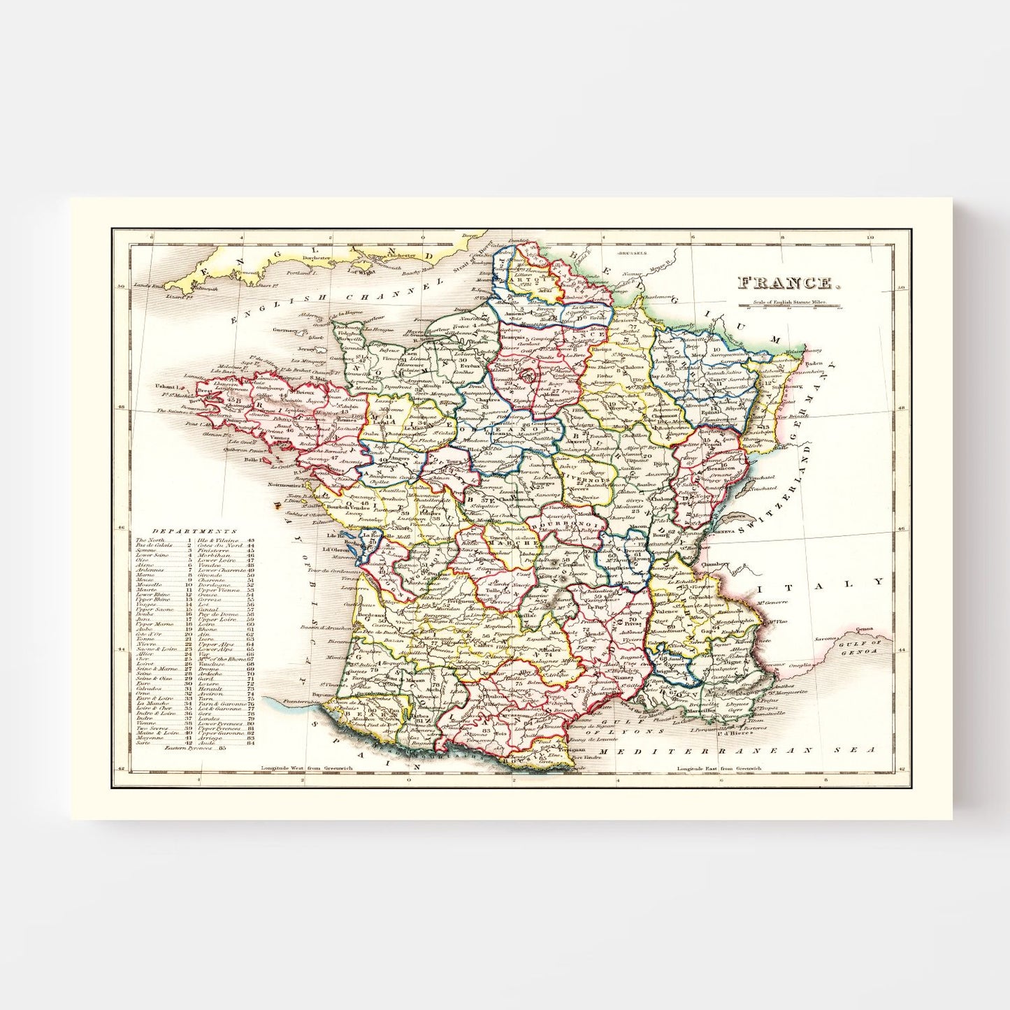 Vintage Map of France, 1832