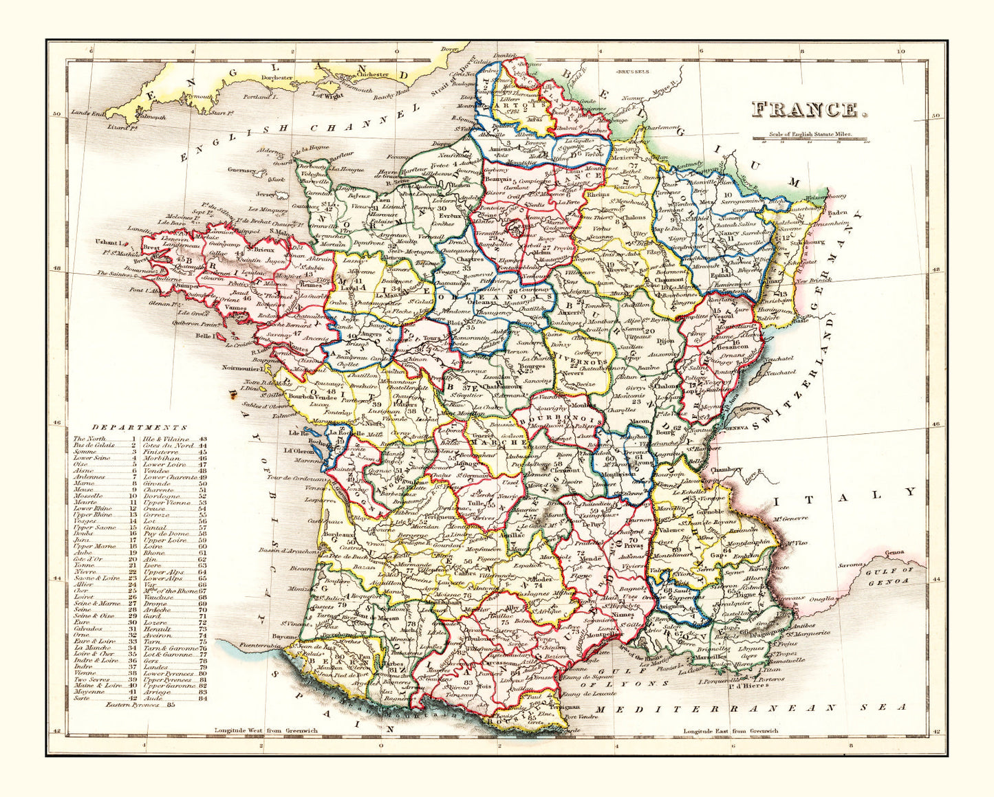 Vintage Map of France, 1832