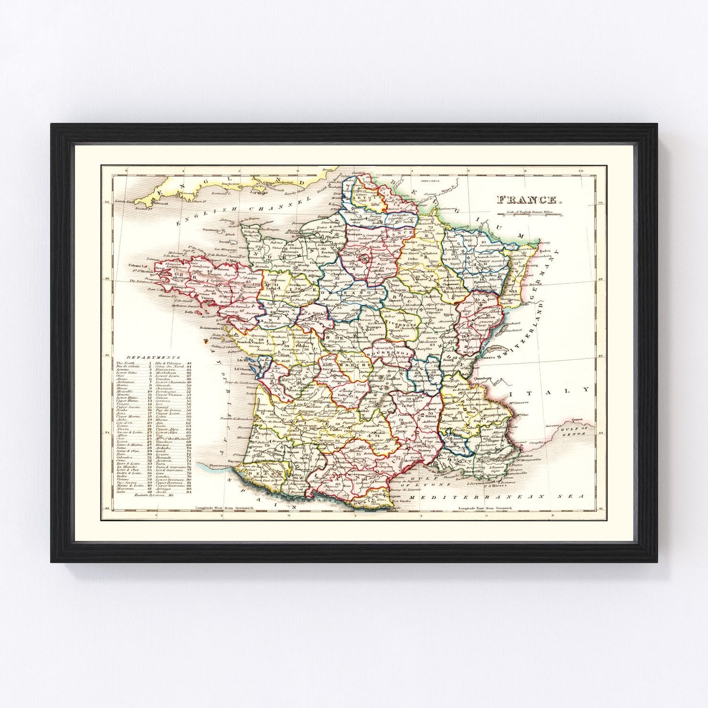 vintage map of France, 1832