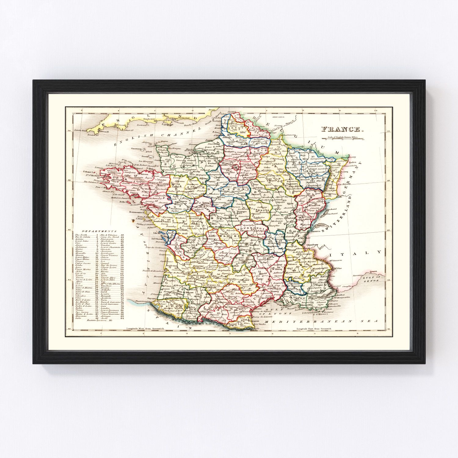 vintage map of France, 1832