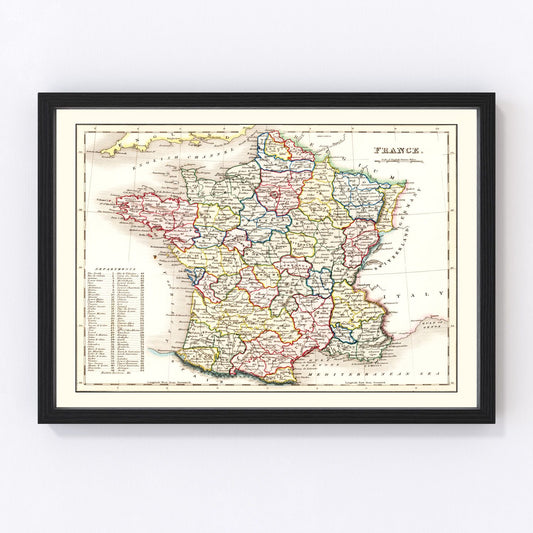 vintage map of France, 1832