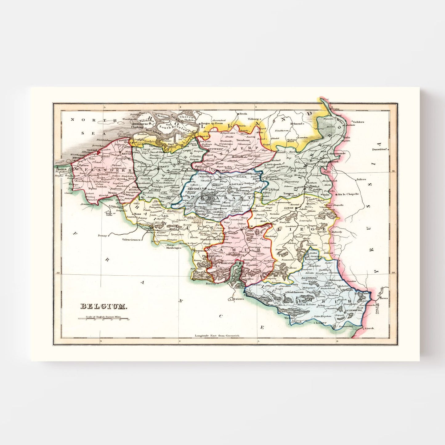 Vintage Map of Belgium, 1832 Wall Art