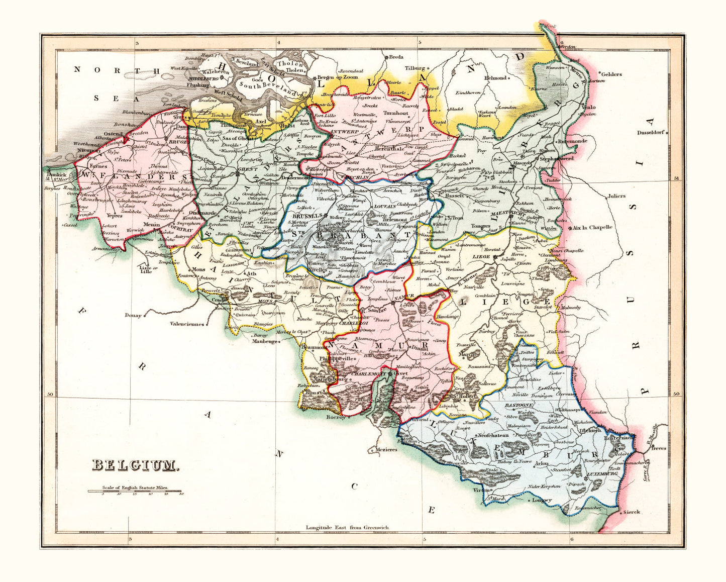 Vintage Map of Belgium, 1832 Wall Art