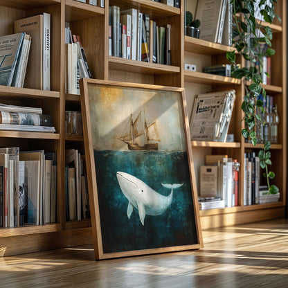 Whale Beneath the Tall Ship - Vintage Seascape Art