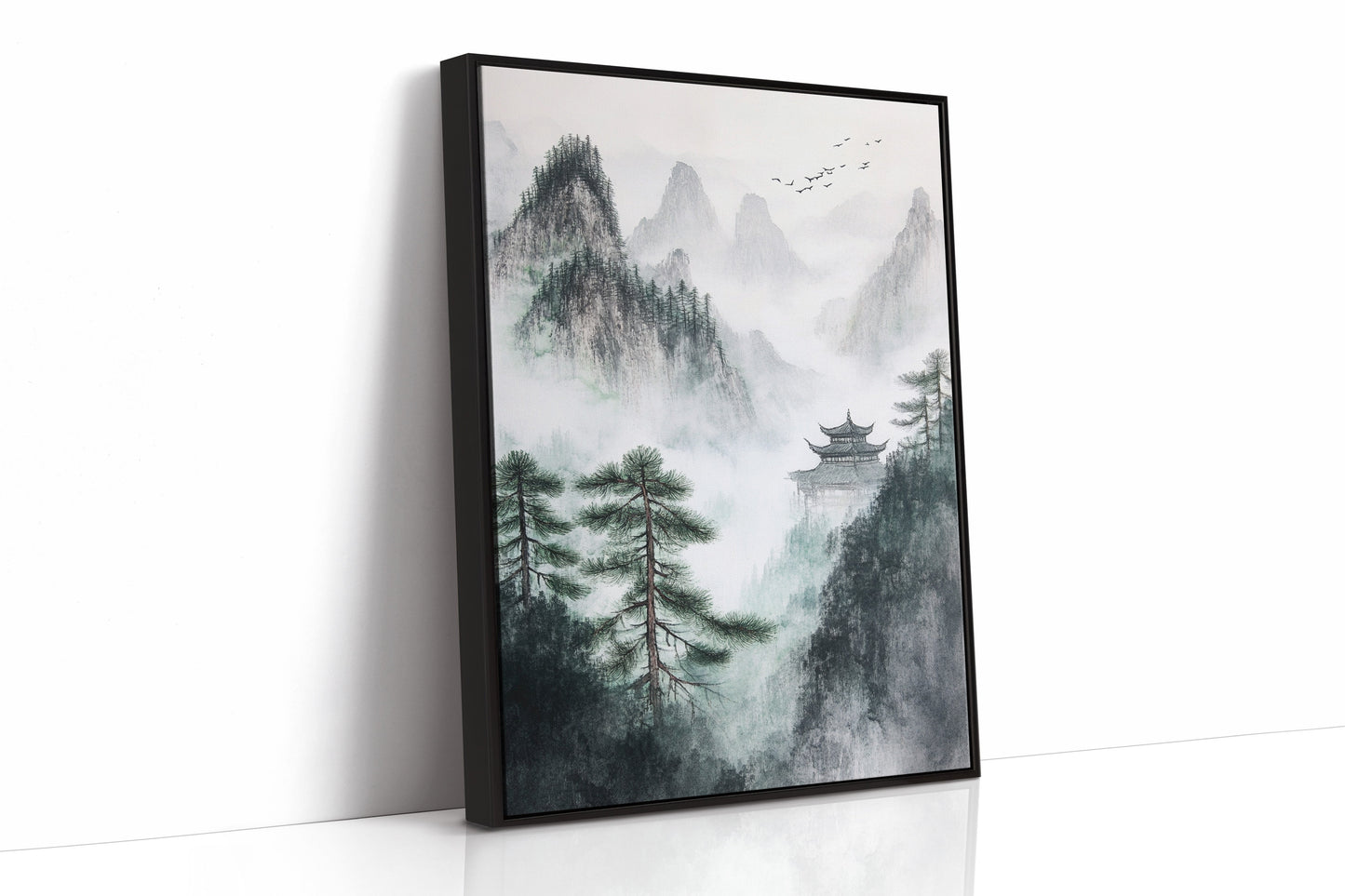 Misty Mountain Zen Wall Art Print - Chinese Ink Landscape