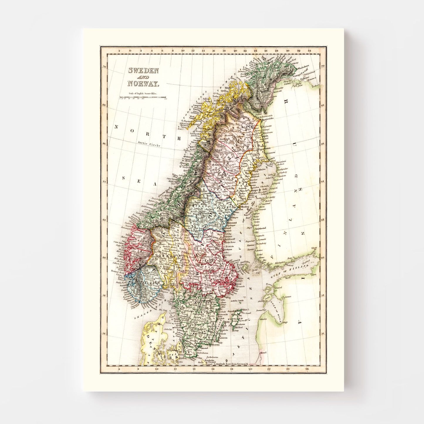 Vintage Map of Sweden and Norway, 1832