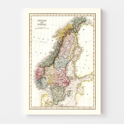 Vintage Map of Sweden and Norway, 1832
