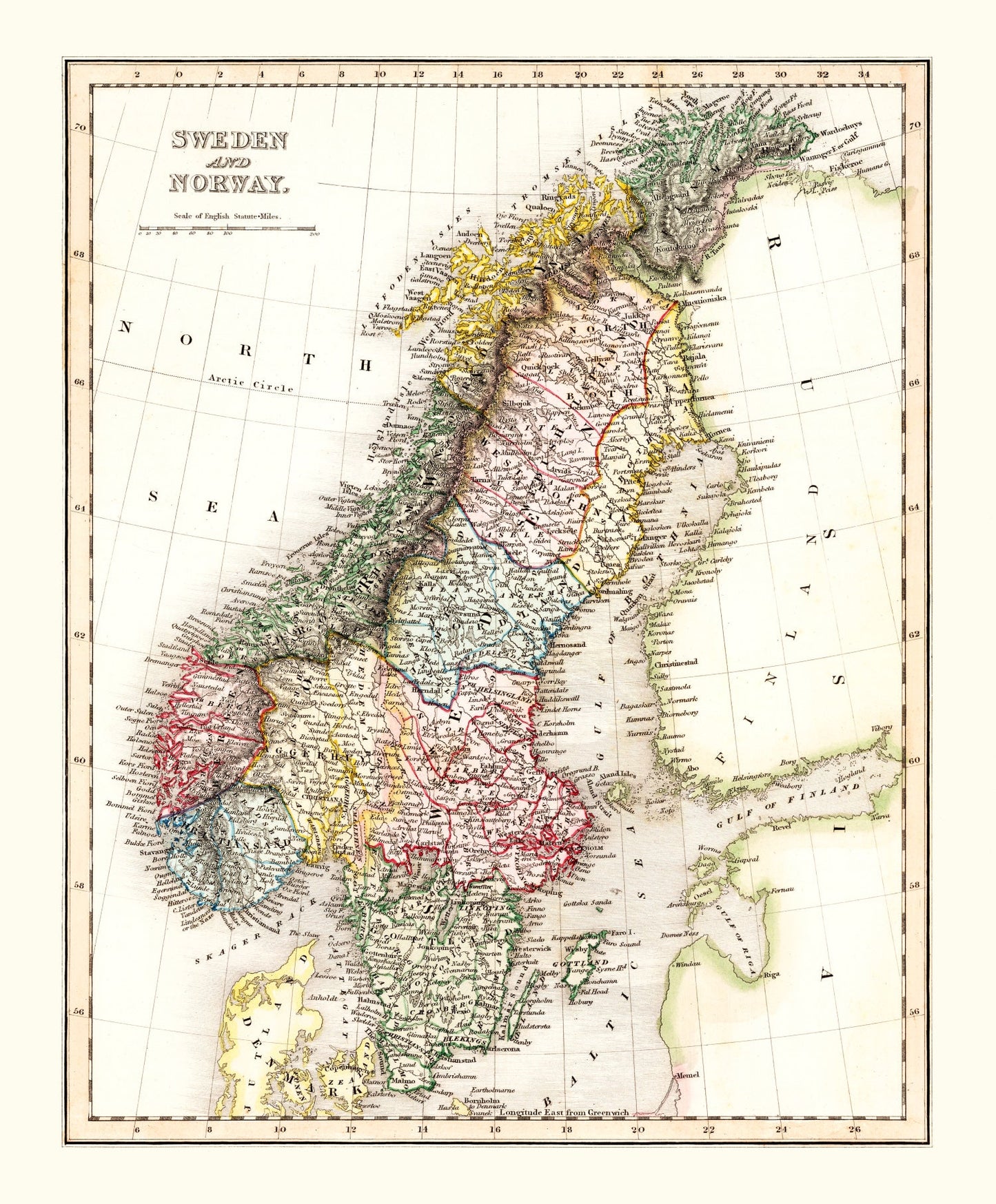 Vintage Map of Sweden and Norway, 1832