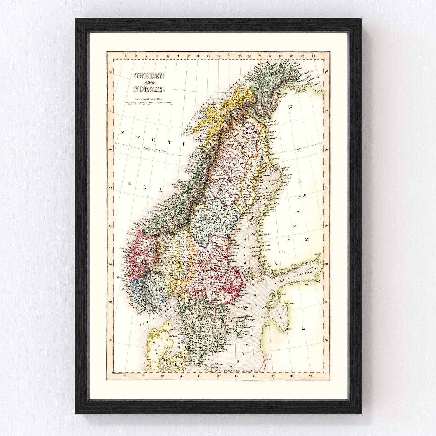vintage map of Sweden and Norway, 1832